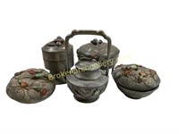 Five Pieces Asian Pewter