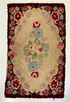 Hooked rug - 22"x36" - center and border flowers,