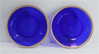 Pair of Cobalt Blue Chargers w Gold Trim 12"