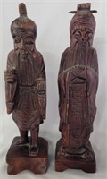 2 Wood Carved Asian Figures