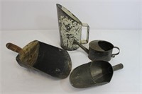 Nice Grouping 3 Primitive Tin Scoops/Watering Can