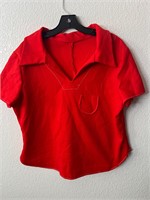 Vintage Collared Red Femme Pocket Shirt