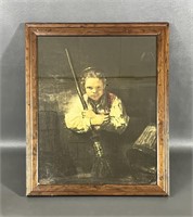Framed Girl with Broom by Rembrandt Print