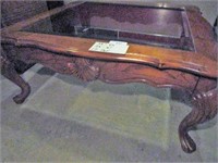 Ornately Carved Glass Top Coffee Table