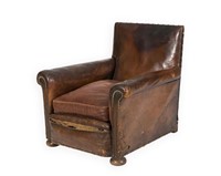 French Deco Leather Library Chair