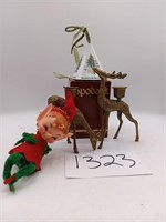 Christmas Decor - Spode Bell, Brass Deer, Elf