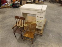 WOODEN SEWING MACHINE CABINET / DESK, KIDS CHAIRS