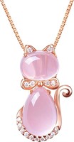 Cute .26ct White Topaz & Pink Jadeite Cat Necklace