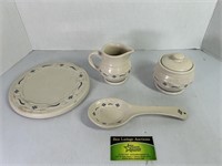 Longaberger Pottery Small Pitcher, Spoon Rest,