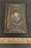 Old Wooden Book Box w Gold Detail and Picture of