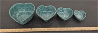 (4) Nesting Green Speckled Heart Bowls