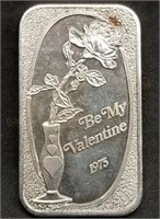 1 Troy Oz .999 Silver Bar - 1975 Valentine's Desig