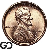 1909 VDB Lincoln Wheat Cent, Sharp Gem BU