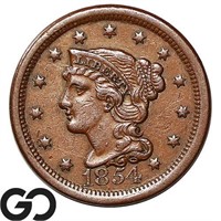 1854 Braided Hair Large Cent, Choice AU++