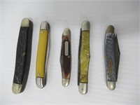(5) Folding knives Made by Camillus, Old Timers,
