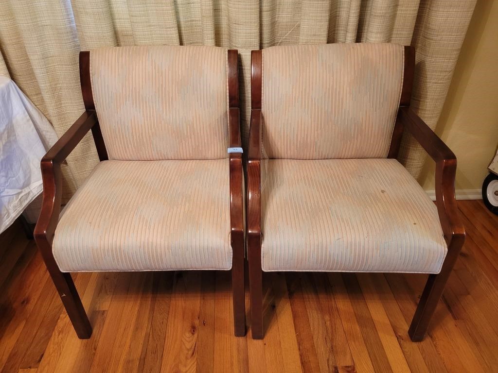 PAIR OF UPHOLSTERED ARM CHAIRS