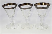 3 Vintage Silver Rimmed Cordial Glasses Dorothy Th