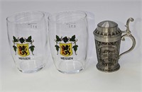 German Mini Meissen Glasses And Pewter Shot Glass