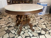 Victorian walnut carved marble top parlor table