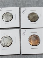 4- Liberty V- Nickels, 1893,1895,1896 & 1897