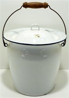 * White Enamelware Chamber Pot with Lid and