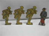 Four Vtg Tin Soldier Toys Tallest 4"