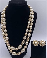 Costume Faux-Pearl Necklace & Clip-on Earrings