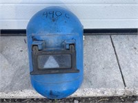 Blue welding helmet