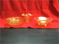 Three Carnival Glass Pieces