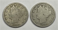 1891 & 1893 Liberty Head V Nickel Pair