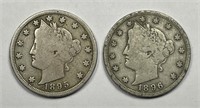 1895 & 1896 Liberty Head V Nickel Pair