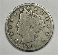 1894 Liberty Head V Nickel Very Good VG