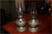 2 The Tiny Juno nickel plated kerosene oil lamps