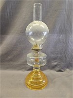 20.5" VINTAGE AMBER GLASS HURRICANE OIL LAMP