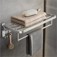 MUSTORN 23.6in Towel Rack & Hooks - Silver