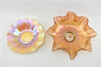 Scalloped Opal Glass Bowl & Peach Candy Dish