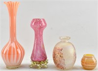 Group of 4 Small Pink Glass Vases