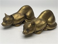Pair of Matching Solid Brass Cat Figurines