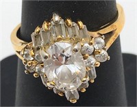 Sterling Gold Tone Fashion Ring W Clear Stones