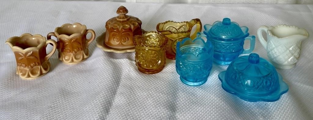 Miniature Child's Tea Sets incl Higbee Blue Glass