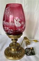 Fenton Cranberry Mary Gregory Swan Lamp 13.5"