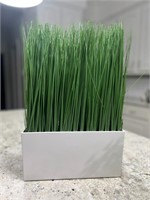 White Planter w/ Artificial Grass Table Decor