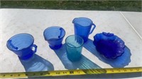 Cobalt Blue and light blue, creamer Sugar,