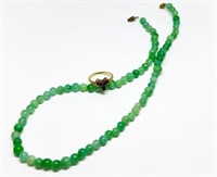 Jade Beaded Necklace & 10K Gold Garnet Ring.