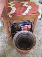 Lot includes magazine rack, trash cans, stand
