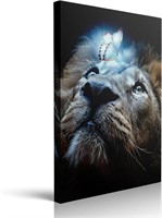 Framed Lion Canvas Wall Art - 16x24 Inches
