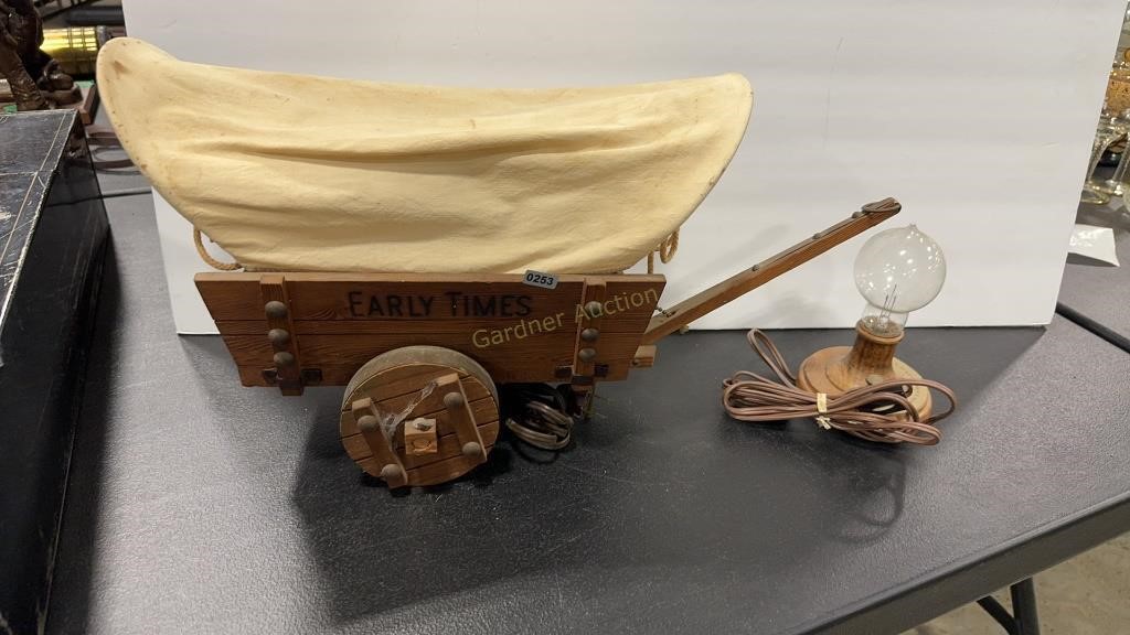 EARLY TIMES COVERED WAGON LAMP AND EDISON LAMP