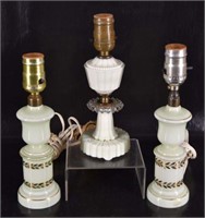 Three Uranium Glass Boudoir Lamps