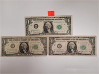 3 - 1 Dollar Bills All 1963B Joseph Barr Notes