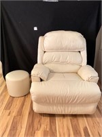 Cream Leather Recliner & Foot Stool Comfy!!